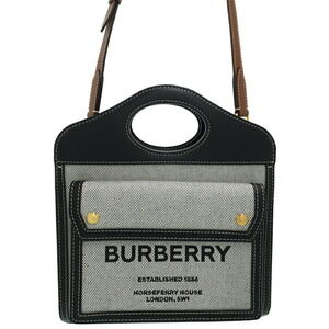 Burberry Two Tone Canvas Leather Pocket Bag